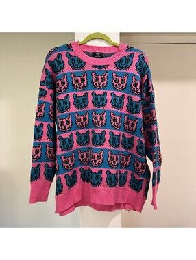 Dressed in Lala Sweater Oversized S/M Cats Pink Dopaminecore Maximalist Trippy